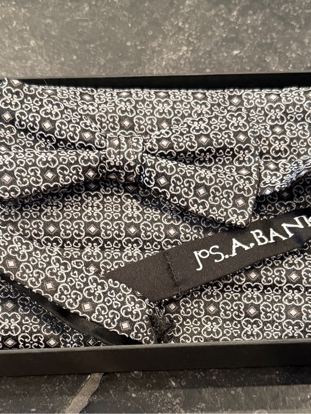 Jos. A. Bank Black & White Geometric Silk Bow Tie and Cumberbund - 100% silk